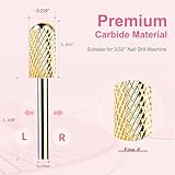 Safety Nail Drill Bits - 3/32'' Smooth Round Top Large Barrel Carbide Bits, Suitable for Manicure Pedicure Cuticle Gel Polishing, Beginners Bits, Gold, 3Pcs (Fine, Medium, Coarse)