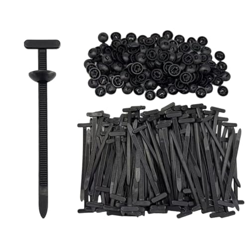 150Pcs Nylon Universal Cable Tie Buckle for Car, Automotive Zipper Clips, Heavy Duty Plastic Rivet T Zip Ties Style, Zippered Trim Clip Auto Parts, Button Ziptie Bumper Retainer Fender Liner Fastener