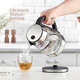 Speed-Boil Electric Kettle For Coffee & Tea - 1.7L Water Boiler 1500W, Borosilicate Glass, Easy Clean Wide Opening, Auto Shut-Off, Cool Touch Handle, LED Light. 360° Rotation, Boil Dry Protection