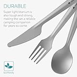 Navaris Titanium Camping Cutlery Set (2 Sets) - Lightweight Camping Utensils for Two - Knife, Fork and Spoon with Carabiner Clip for Hiking Travel