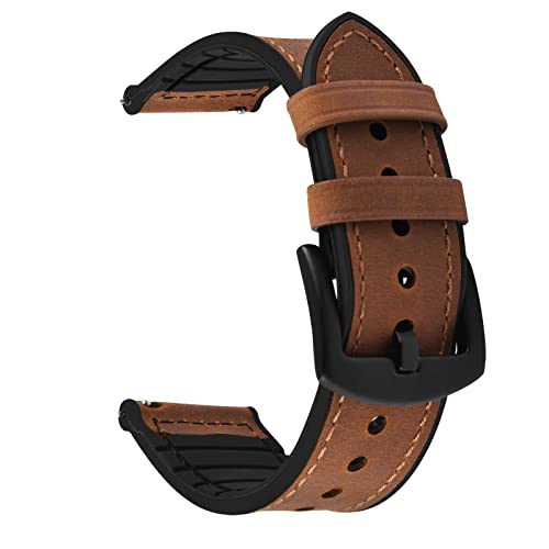 Fullmosa 18mm 20mm 22mm Quick Release Watch Band Breathable Leather Silicone Strap for Garmin Vivoactive 4/5 Venu 2/3/Sq for Women Men Brown+Black buckle 22mm