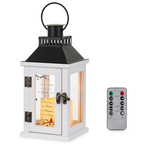 Staymoment White Memorial Lantern with LED Candle - Sympathy Gifts for Loss of Loved One, Bereavement Funeral Grieving Condolence Gift for Loss of Mother Father Husband Daughter Brother