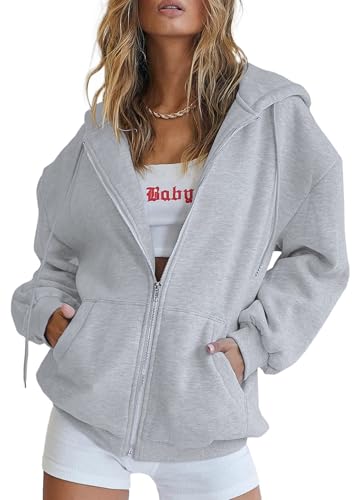 PRETTYGARDEN Women's 2025 Zip Up Y2K Hoodies Casual Long Sleeve Sweatshirts Fall Spring Track Jackets with Pockets (Grey,Large)
