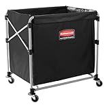 Rubbermaid Commercial Products, Collapsible X Cart, Black, Steel 8 Bushel Bin, Commercial Laundry Cart with Wheels for Hotel/Nursing Home/Home/College Easily Move Laundry/Supplies/Groceries