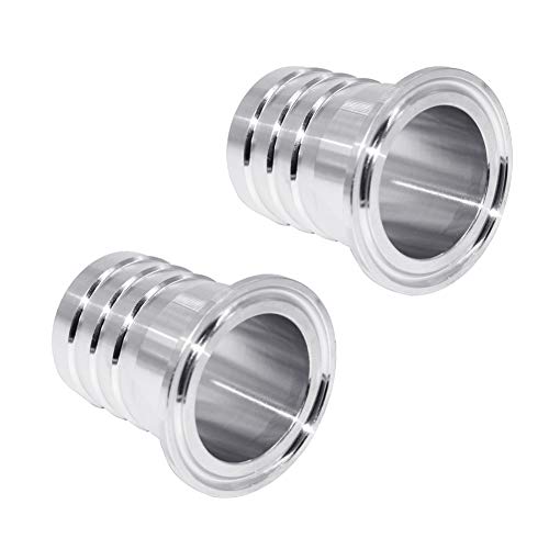 JoyTube 1.5" Tri Clamp to 1-1/2" Hose Barbed Adapter 304 Stainless Steel Sanitary Hose Pipe Fitting Home Brewing Adapter (Pack of 2)