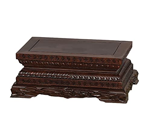 Chinese Wooden Ebony Lotus Vajra Base Rectangular Buddha Statue Guanyin God of Wealth Sculpture Pedestal