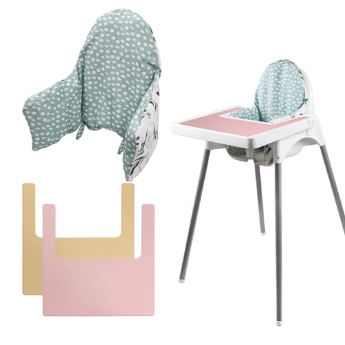 High Chair Cushion, Type High Chair Cover Pad,With two High Chair Placemat, highchair Cushion for IKEA Antilop Highchair,built-in Inflatable Cushion,baby Sitting More Comfortable (Fresh Leaves)