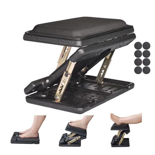 Leermart Adjustable Footrest with Removable Foam Cushion, Under Desk Footrest with Massage Beads for Car, Home, Office Stool, 4-Level Height for Improved Posture Back&Hip Pain Relief(Black Plus)