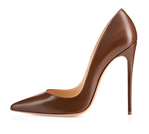SAMMITOP Women's Classic Pumps Slip On Stilettos High Heel Shoes Party Dress Shoes Brown RUS7.5