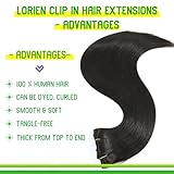 LORIEN Clip in Hair Extensions Real Human Hair, 18 Inch 100g/3.6oz, 1B Natural Black, Clip in 100% Brazilian Remy Human Hair Extensions 8pcs Per Set with 18 Clips Double Weft