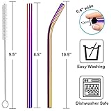 Vinaco Reusable Smoothie Straw, 0.4'' Extra Wide Stainless Steel Straw 10.5'' & 8.5'' Long colorful Straws, 6 Pack Metal Straw with 1 Reusable Straw Brush Cleaner for Milkshake, Smoothie, Bubble tea