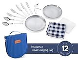 Camping Silverware Kit Cutlery Organizer Utensil Picnic Set - 12 Piece Mess Kit For 2 - Stainless Steel Plate Spoon Butter and Serrated Knife Wine Opener Fork Napkin Hiking - Camp Kitchen BBQ’s (Blue)