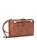 The Sak Iris Smartphone Crossbody Purse - Women's Cellphone Bag & Wallet For Everyday - Convertible Wristlet With Zipper in Tobacco Floral Embossed/Leather