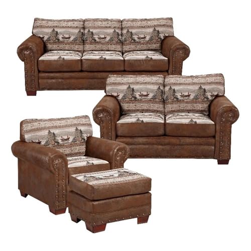 American Furniture Classics Alpine Lodge Sofa Sleeper, Love Seat, Chair & Ottoman, Brown
