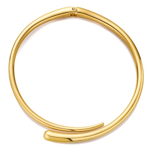 WOWORAMA Chunky Gold Cuff Choker Necklace for Women Teardrop Choker Collar Necklace Spring Open Cuff Necklace Statement Metal Collar Choker Necklace