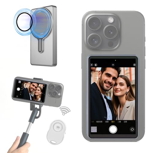 OmniMaster Back Camera Monitor for iPhone & Samsung – Magnetic Selfie Screen with Bluetooth Remote, Record Stunning 4K Videos for Vlogging & Livestreaming MagView (Gray)