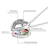 Jovivi Heart Floating Charm Memory Locket Heart Glass Pendant Necklace - 316 Stainless Steel Buckle Closure