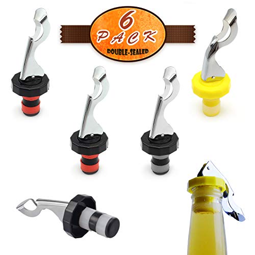 6 Pcs Wine Stoppers, Food-safe Silicone Vacuum Bottle Stoppers, Expanding Manual Beverage Stopper, Reusable Wine Bottle Corks for champagne, beer, whiskey, soda, beverage, water (Red/Yellow/Black)