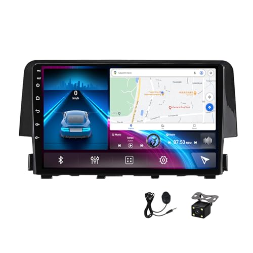 Plusfish Double Din Android 12 Car Stereo with Backup Camera 9 Inch Touch Screen Car Radio MP5 Player for Civic 2015~2020 Support 4G/WiFi/Carplay/Auto/USB/DSP/RDS,4g WiFi 3g+32g