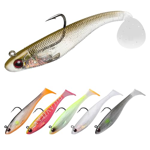 TRUSCEND Fishing Lures for Bass Trout Jighead Lures Paddle Tail Swimbaits Soft Fishing Baits Freshwater Saltwater Jigging Bass Gear Gifts for Men