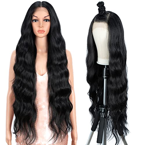 Style Icon Easy-360 Lace Wigs 36" Free Part Lace Frontal Wigs Super Long Wavy Wig Synthetic Wig (36 Inches, 1B)