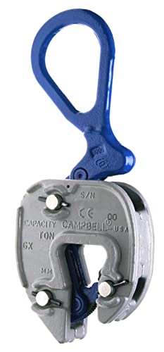 Campbell 6423000 Vertical and Horizontal to Vertical GX Plate Lifting Clamp, 1/16" - 5/8" Grip, 1/2 ton Working Load Limit, Silver