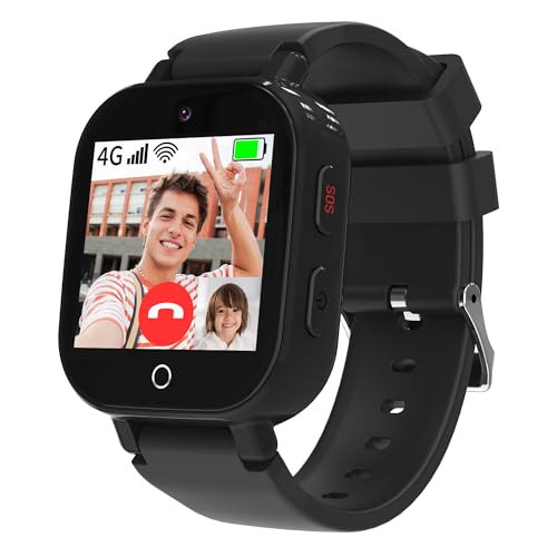 4G Kids Smart Watch Boys with GPS Tracker & Video Calling Texting, Kids Cell Phone Watch Age 4-12, Waterproof One-Key SOS Call Voice Chat WiFi Alarm Sport Pedometer GPS Tracker Watch for Kids Gift