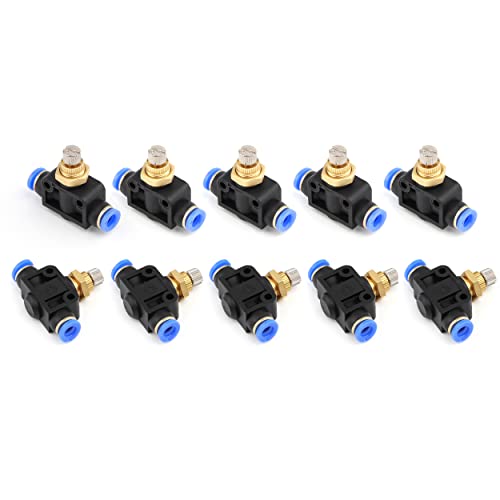 SNS Union Straight Speed Controller - 1/4" Tube OD Air Flow Control Valve with Push-to-Connect Fitting（10 PCS） SPA1/4