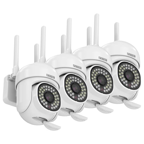 EVERSECU 2K 3.0MP Outdoor WiFi PTZ Security Camera, 2.4G&5G WiFi, Auto Tracking, 2 Way Audio, Color & Infrared Night Vision, Work with Alexa, SD Card & Cloud Storage, ONVIF Compliant IP Camera(4pack)
