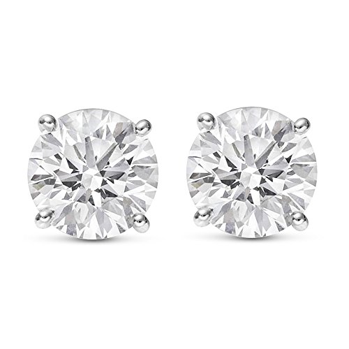 Houston Diamond District 1 Carat 14K White Gold IGI Certified LAB-GROWN Round Cut Diamond Earrings 4 Prong Push Back Value Collection (E-F Color, VS2-SI1 Clarity)