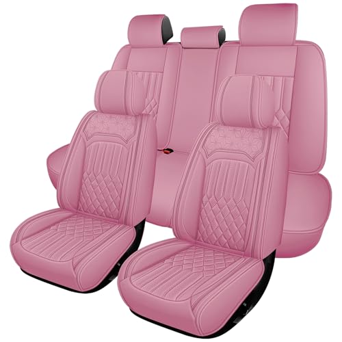 ITEYAO Car Seat Covers for VW/Volkswagen Beetle 2012-2019, Full Set 5-Seats Luxury Breathable Nappa Leather Seat Cover Waterproof Car Seat Protector,Airbag Compatible Auto Seat Covers(Pink)