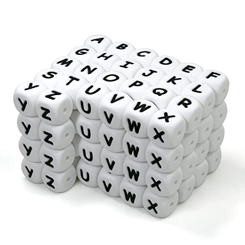 WangLaap 104 Pcs Silicone Letter Beads, Alphabet 12mm Square Letter Beads for Keychain Making, and Bracelet Making (104)