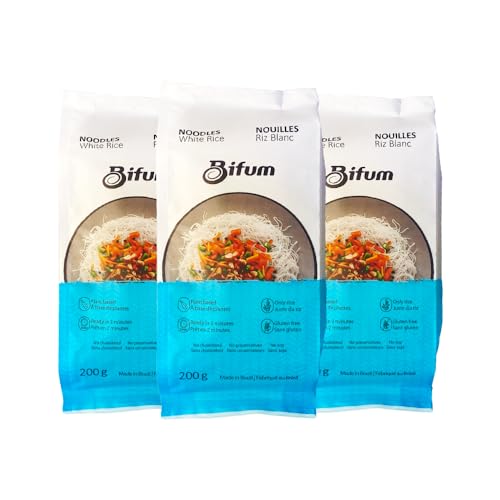 BIFUM White Rice Noodles Vermicelli 7.05 oz (Pack of 3 Bags) Vegan Ready in 2 Minutes - Perfect for Gluten Free Food, Chicken Salad, Salmon Poke or Ramen 7.05 Oz (200g) Kitchen Staple for Natural Healthy Food