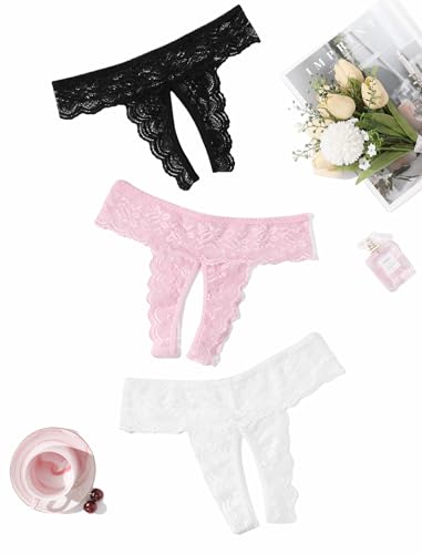 Avidlove Underwear for Women Lace Panties Briefs Low Rise Thongs Stretch Ladies Underpants 3 Packs S