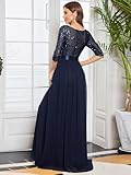 Ever-Pretty Women's Elegant A Line Crew Neck Half Sleeve Sequin Maxi Evening Dress Navy Blue US10