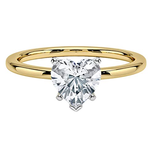 Ssjewel 2 Ct Heart Shape Diamond Classic Solitaire Rings 14K Yellow Gold Finish Engagement Rings Fine 925 Sterling Silver Handmade Customized Matching Gorgeous Anniversary Rings Fabulous Gift For Her