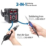 WEP 8786D-I SE Hot Air Soldering Iron Station Kit 2-IN-1 for Rework, Desoldering with Lead-Free Solder Wire, 5 Soldering Tips, 3 Hot Air Nozzles,Tweezers, Desoldering Pump