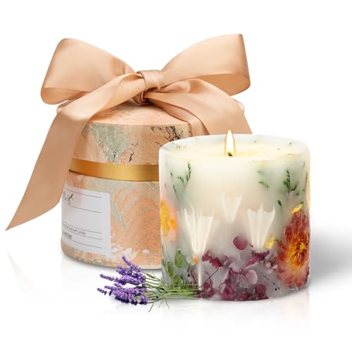 Youkali Scented Candles for Women,Burning Natural Soy Wax candles for home scented,Natural Pillar Candle with Dried Flowers - Mothers Day Candle for Mom for Home Decor and Relaxation (Lavender Floral)