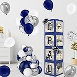 DAZONGE Navy Blue Graduation Decorations 2025 - Set of 4 Graduation Balloon Boxes with 139pcs Balloon Arch Garland Kit & 4 Lighted Strings - So Proud of You 2025 Graduation Decorations