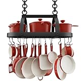KES Ceiling Pot Rack 34-Inch Hanging Pot Rack for Kitchen Oval Pot and Pan Rack Matte Black Pot Hanger with 20 S Hooks (For 16" and 24" Stud Mount), KUR221S85-BK