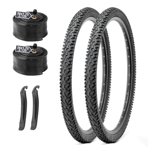 MOHEGIA Mountain Bike Tires Replacement Set: 2-Pack 26x2.125 inch (56-559mm) Folding MTB Bicycle Tires and Pair 26inch Inner Tubes with Tire Levers for for On or Off Road Riding