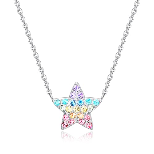 Dixbix Gold Star Necklace for Women,Chunky Star Y2K Necklaces Birthstone Pendant Jewelry Gifts (Rainbow Star)