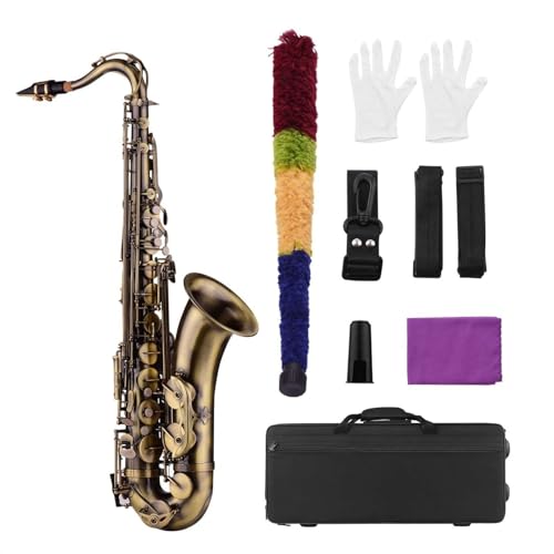 Saxophones Antique Finish Bb Tenor Saxophone Sax Brass Body White Shell Keys with Case Gloves Cleaning Cloth Brush Sax Neck Straps Beginner Sax