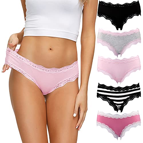 LYYTHAVON Women’s Underwear Soft Breathable Cotton Brief Ladies Panties 5-Pack (Multicolored I,5 Pack, Small)