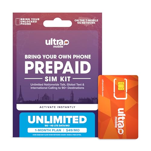 $49/mo. Ultra Mobile Prepaid Phone Plan with Unlimited Talk, Text, & Data for 1 Month (3-in-1 SIM Card Kit)