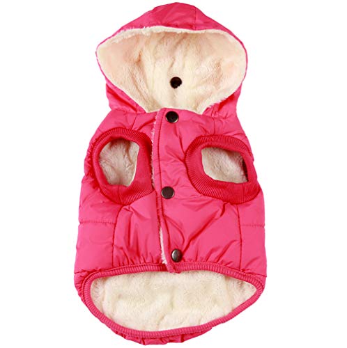 Vecomfy Fleece Lining Extra Warm Dog Hoodie in Winter,Small Dog Jacket Puppy Coats with Hooded Pink S