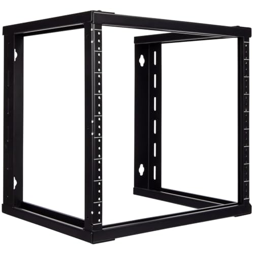 NavePoint 9U Open Frame Wall Mount Server Rack for 19" Networking IT Equipment & A/V, 12-24 Threaded, Compatible with 2-Post Mounting, Black
