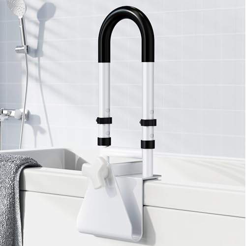 FSA/HSA Eligible Adjustable Bathtub Safety Rail: Shower Grab Bar Handle for Seniors, Elderly, and Disabled, 14–18 Inch Height Range, Bathroom Safety Bars with Non-Slip Grip, Supports 300 lbs