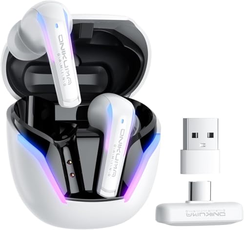 Wireless Gaming Earbuds 20ms Ultra-Low Latency, Dual-Mode 2.4GHz + BT5.3 with ENC Mic, USB-C Dongle for PS5/PS4, Meta Quest 3/3S/2, Steam Deck, Switch, PC/Mobile, White