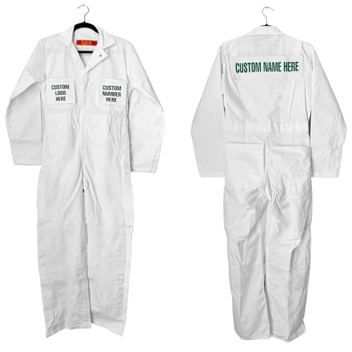CADDIE UNIFORM Adults Custom Golf Outfit (White) - Cotton Jumpsuit w/ 2 Front Pocket Patches, 1 Back Shoulder Patch - Perfect Coveralls for Halloween, Birthdays & Golf Parties